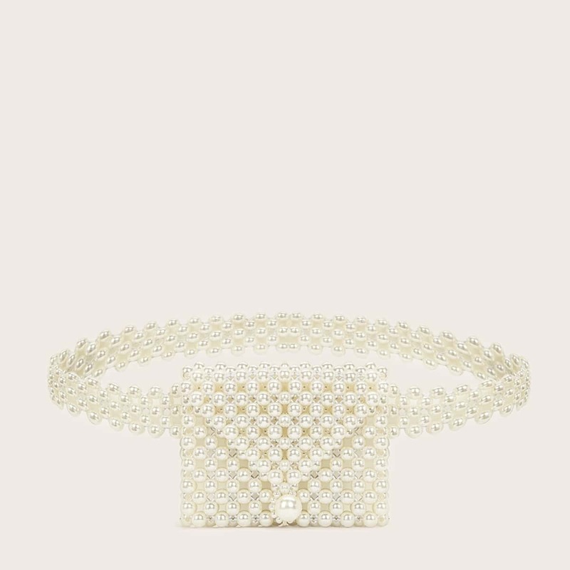 

Faux Pearl Beaded Fanny Pack, White