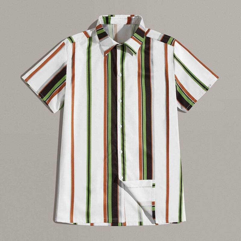 

Guys Striped Print Single Breasted Shirt, Multicolor