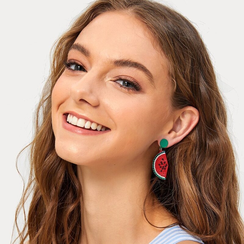 

Beaded Watermelon Design Drop Earrings 1pair, Multicolor