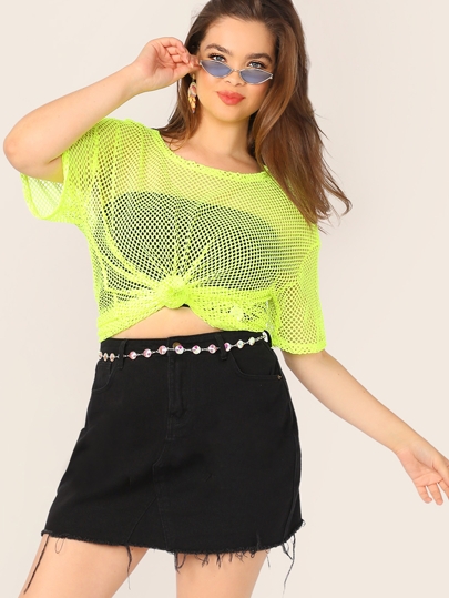 Neon yellow fishnet top Clearance