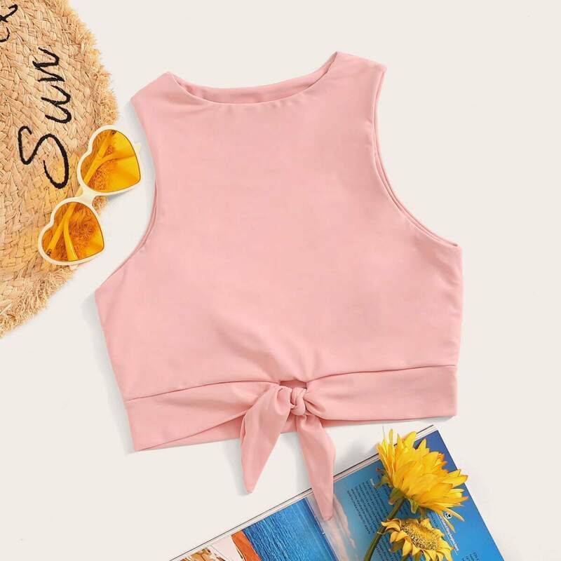 

Knot Hem Swimming Top, Pink