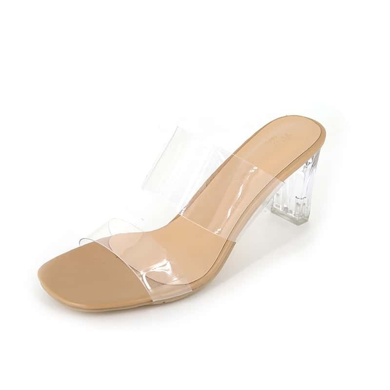 

Clear Strap Chunky Heeled Mules, Brown
