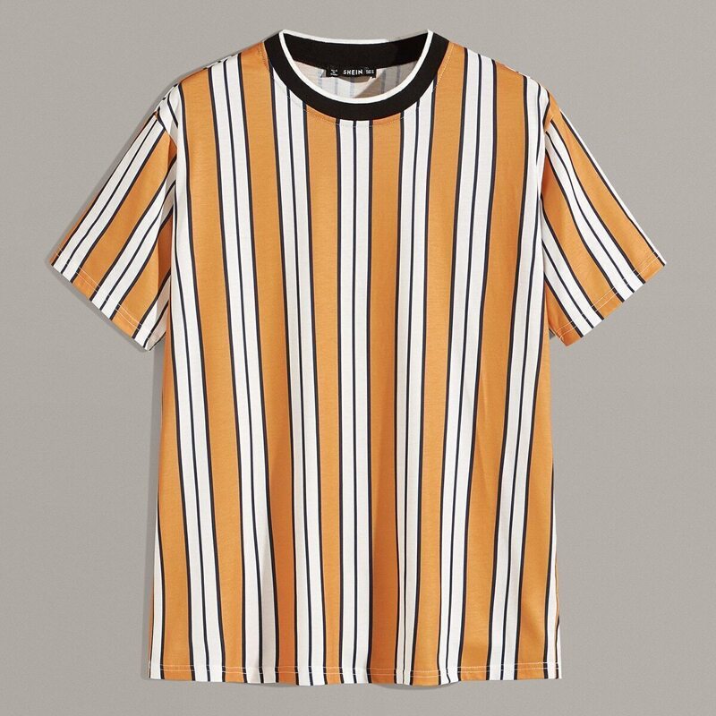

Guys Contrast Neck Striped Top, Yellow