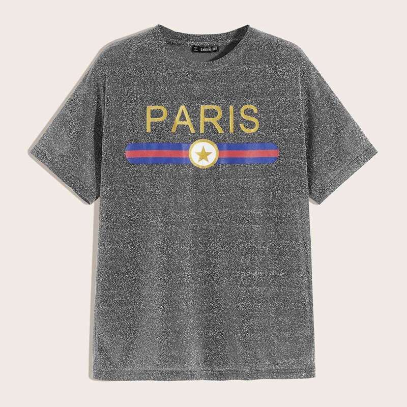 

Guys Graphic Print Glitter Top, Grey