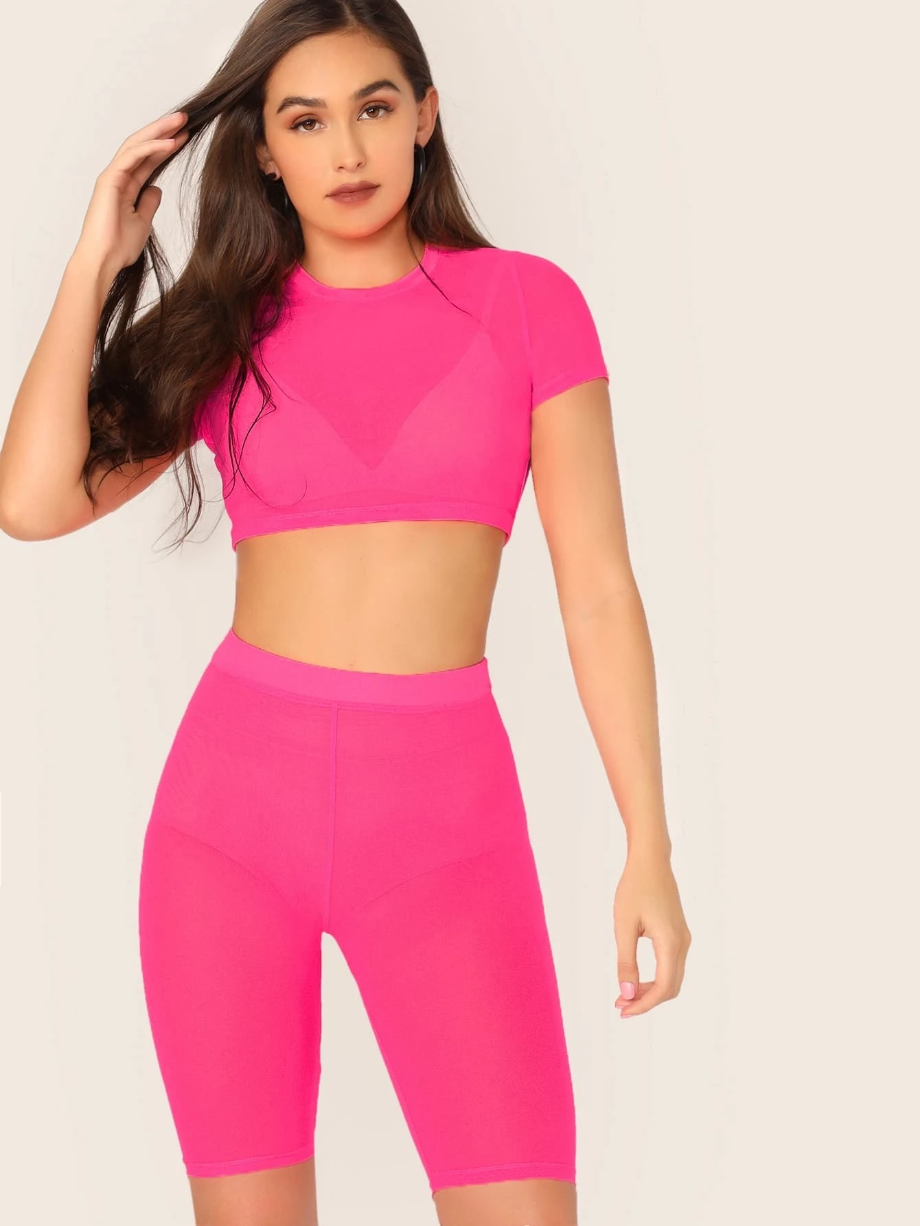 Neon pink biker shorts set clearance