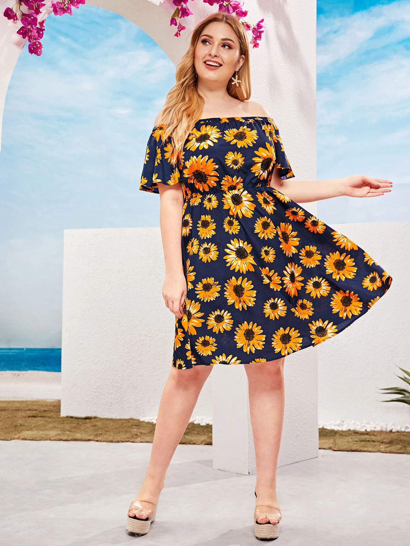 Sunflower-Printed Midi Dress 値下げ不可 sun_flower_2.jpg?v=1750435217&