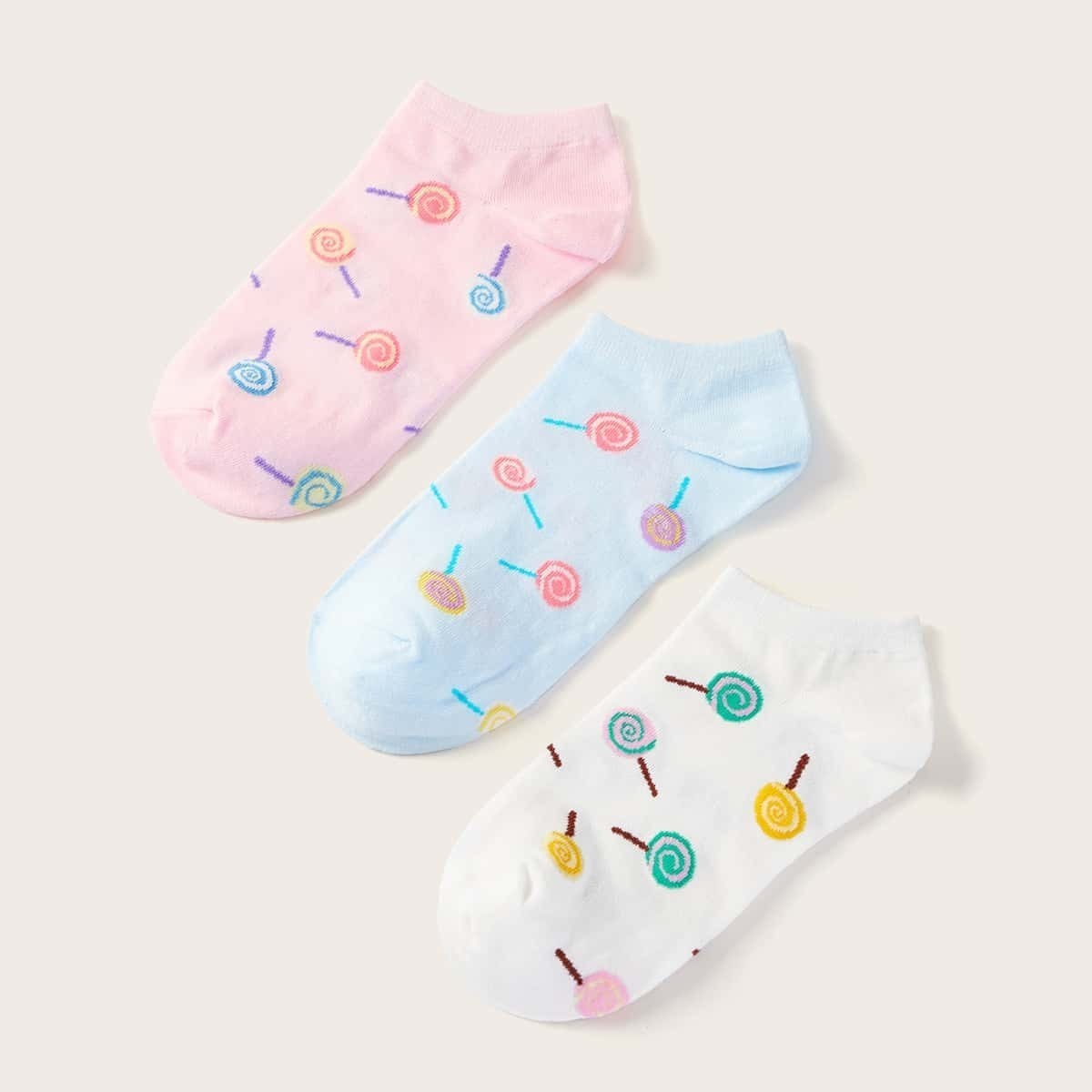 

Lollipop Pattern Ankle Socks 3pairs, Multicolor