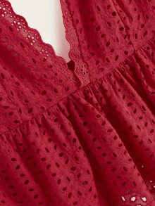 Top de tirante bajo fruncido con bordado con ojal - Burdeos - Ver 4