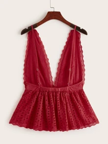 Top de tirante bajo fruncido con bordado con ojal - Burdeos - Ver 2