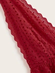 Top de tirante bajo fruncido con bordado con ojal - Burdeos - Ver 3