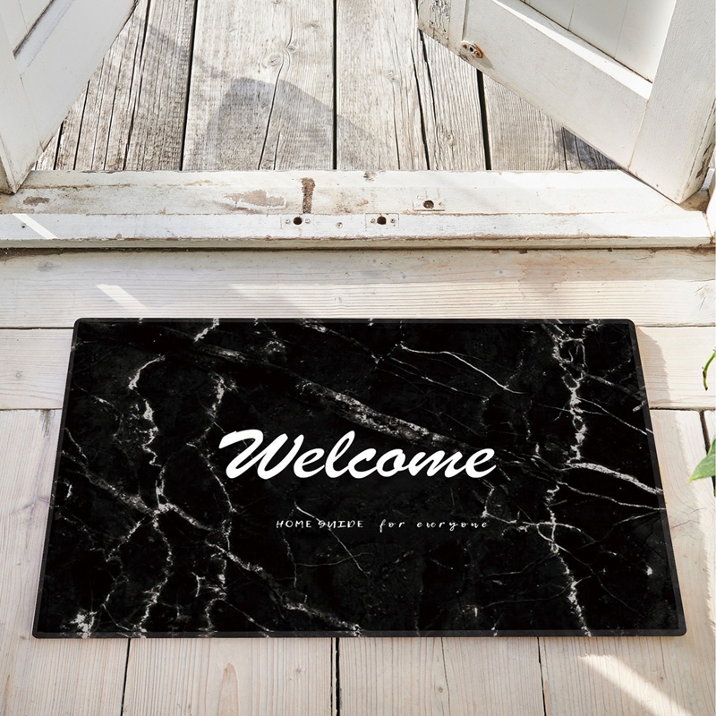 

Marble Pattern Slogan Print Door Mat, Black and white