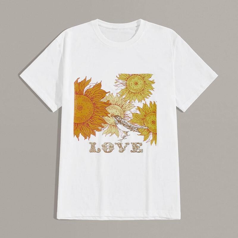 

Guys Letter & Sunflower Print Tee, White