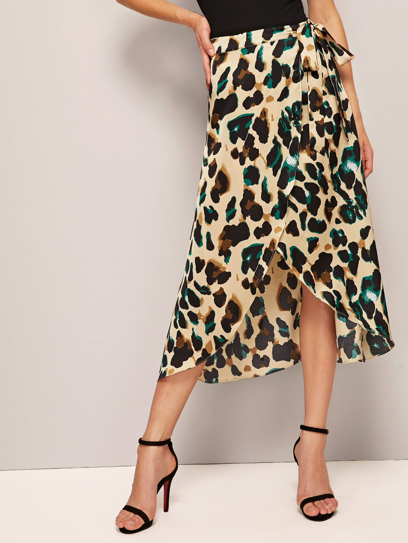 Leopard Print Asymmetrical Hem Wrap Knotted Skirt SHEIN USA