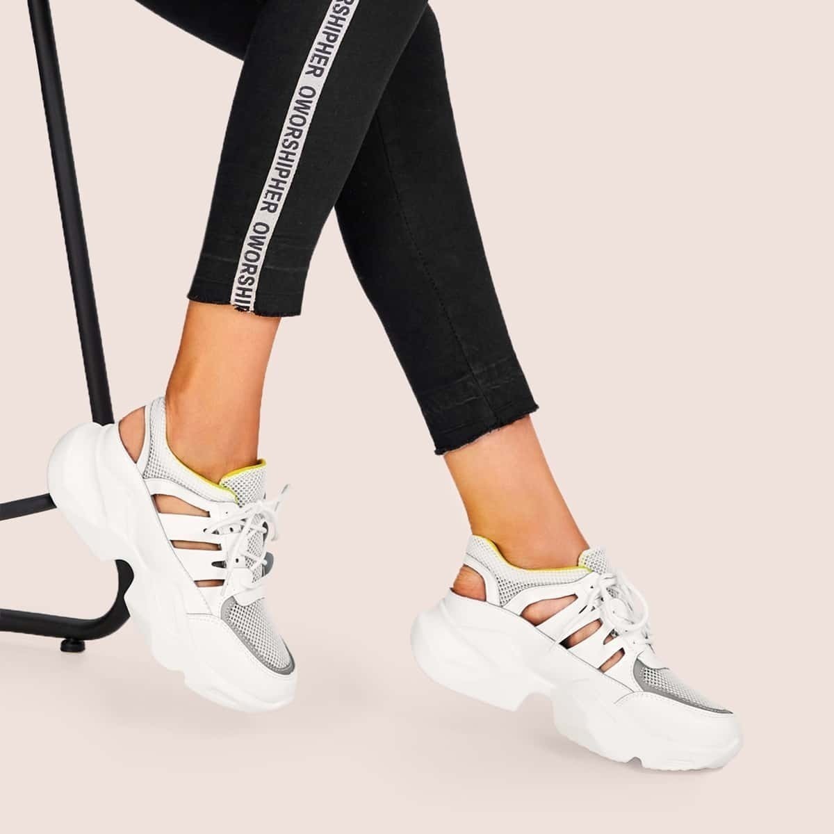 

Lace-up Front Chunky Sole Trainers, White