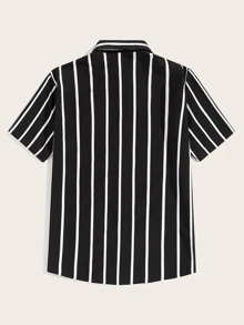 GENTILAND Camisa de hombres de rayas con botón delantero - Blanco y Negro - Ver 2