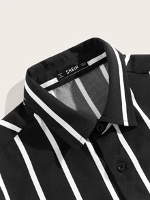 GENTILAND Camisa de hombres de rayas con botón delantero - Blanco y Negro - Ver 4