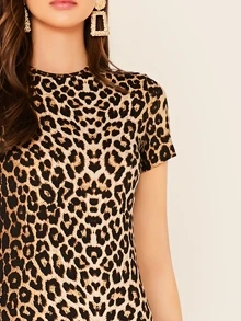 SHEIN Clasi Leopard Print Pencil Dress Without Belt - Multicolor - View 5