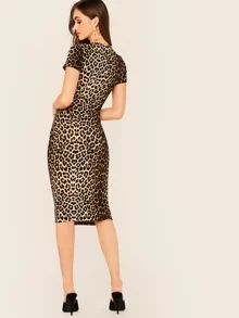 SHEIN Clasi Leopard Print Pencil Dress Without Belt - Multicolor - View 2