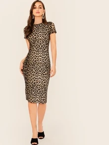 SHEIN Clasi Leopard Print Pencil Dress Without Belt - Multicolor - View 3