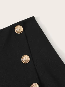 SHEIN Privé 紐扣側拉錬包裹半身裙 - 黑色 - 查看 3