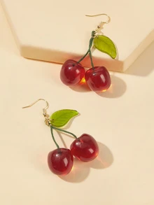 Pendientes largos con diseño de cereza 1 par