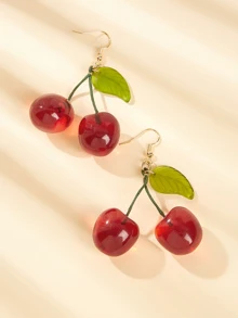 Pendientes largos con diseño de cereza 1 par