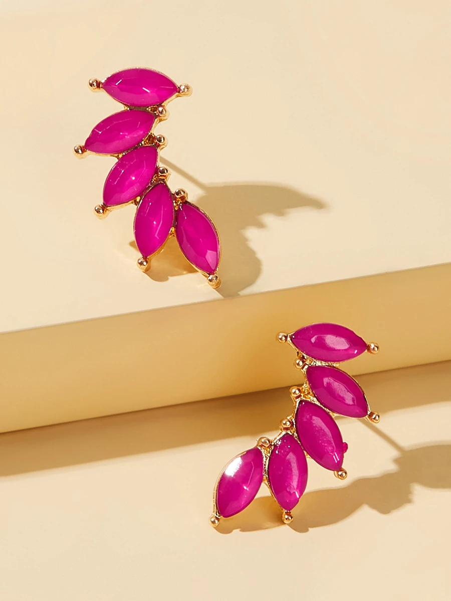 Faux Gemstone Stud Earrings 1pair - Hot Pink - View 1