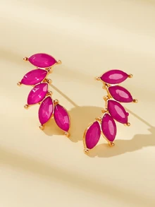 Faux Gemstone Stud Earrings 1pair - Hot Pink - View 3