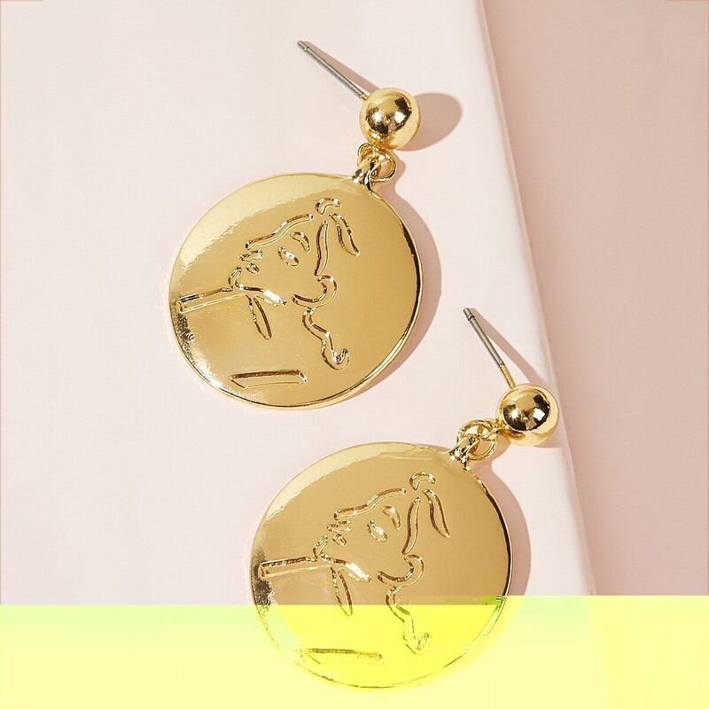 

Coin Design Drop Earrings 1pair, Gold
