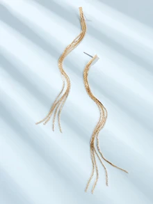 Metal Tassel Drop Earrings 1pair - Yellow Gold - View 3