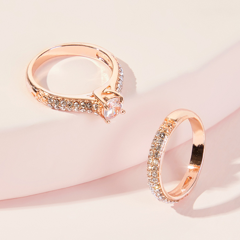 

Rhinestone Decor Ring 2pcs, Gold