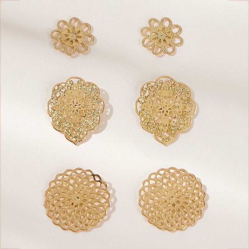 

Hollow Out Flower Stud Earrings 3pairs, Gold