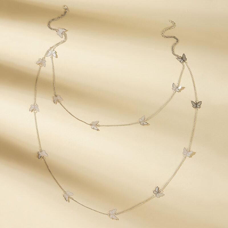 

Butterfly Charm Layered Chain Necklace 1pc, Silver