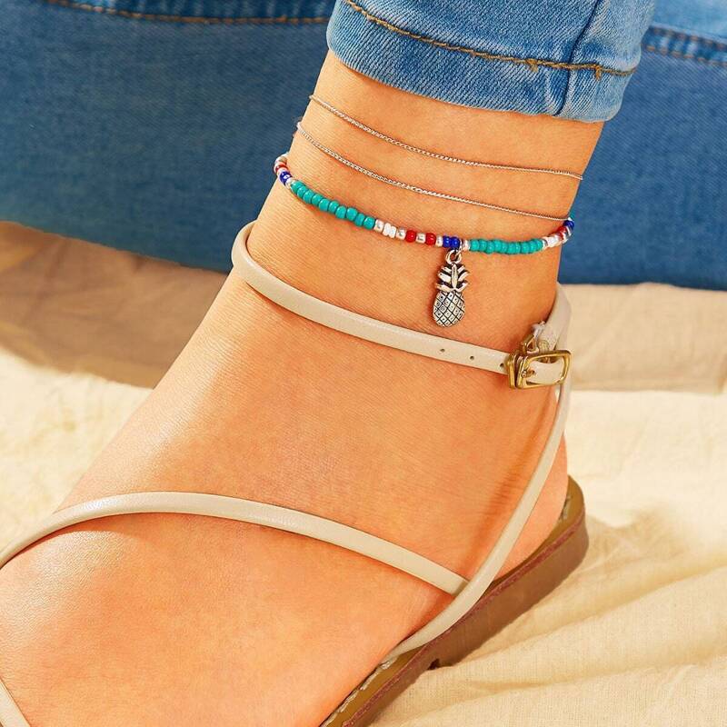 

Pineapple Charm Beaded Anklet 2pcs, Multicolor