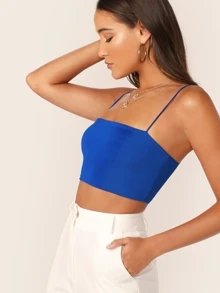 Muchica Top de tirante corto delgado sólido - azul real - Ver 3