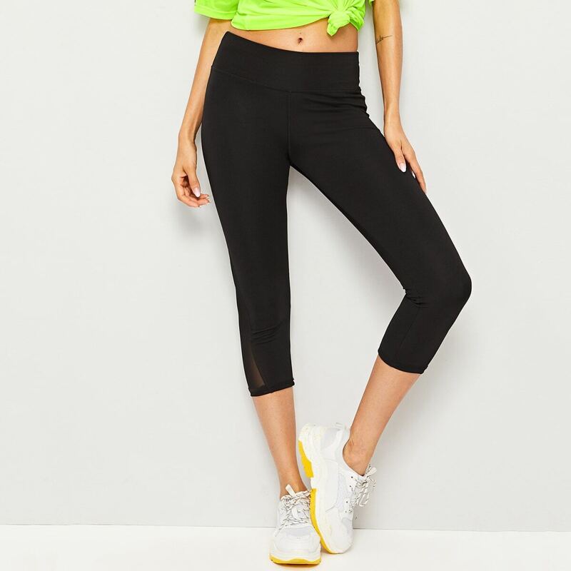 

Contrast Mesh Skinny Leggings, Black