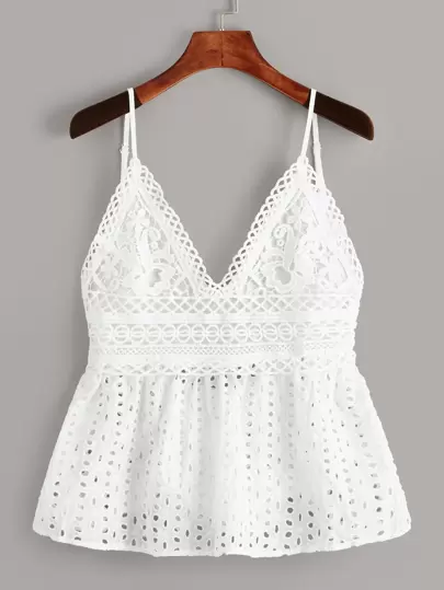 Eyelet Embroidery Knot Back Cami Top - SHEIN spring sale