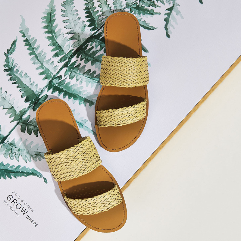 

Open Toe Woven Flat Sliders, Brown