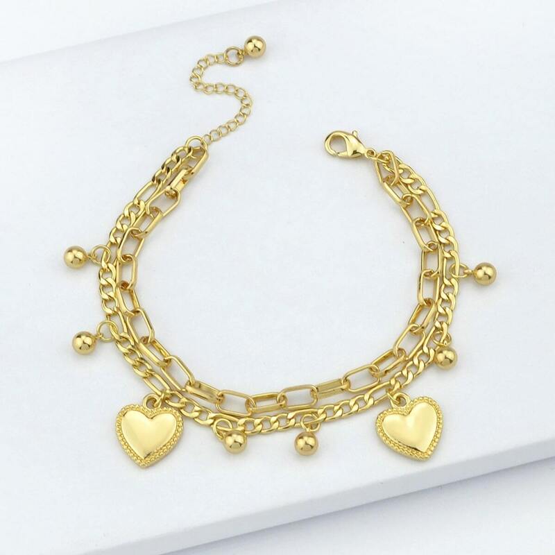 

Heart & Ball Charm Chain Bracelet 1pc, Gold