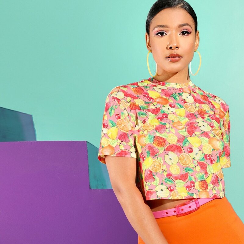 

Fruits Print Crop Top, Multicolor