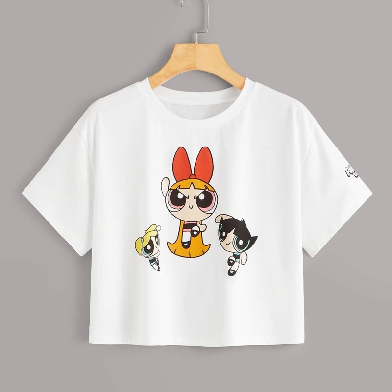 

Powerpuff Girls x ROMWE Cartoon Print Tee, White