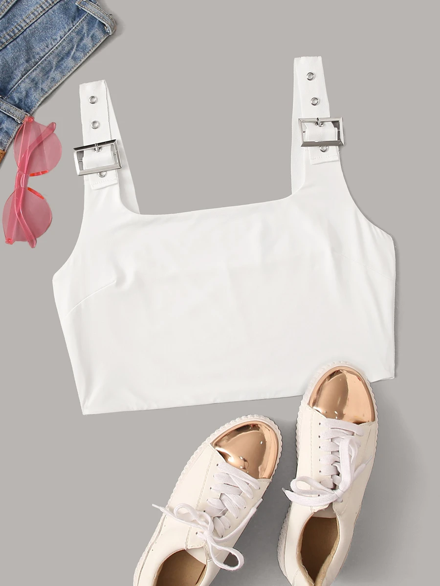 Buckled Grommet Cropped Tank Top