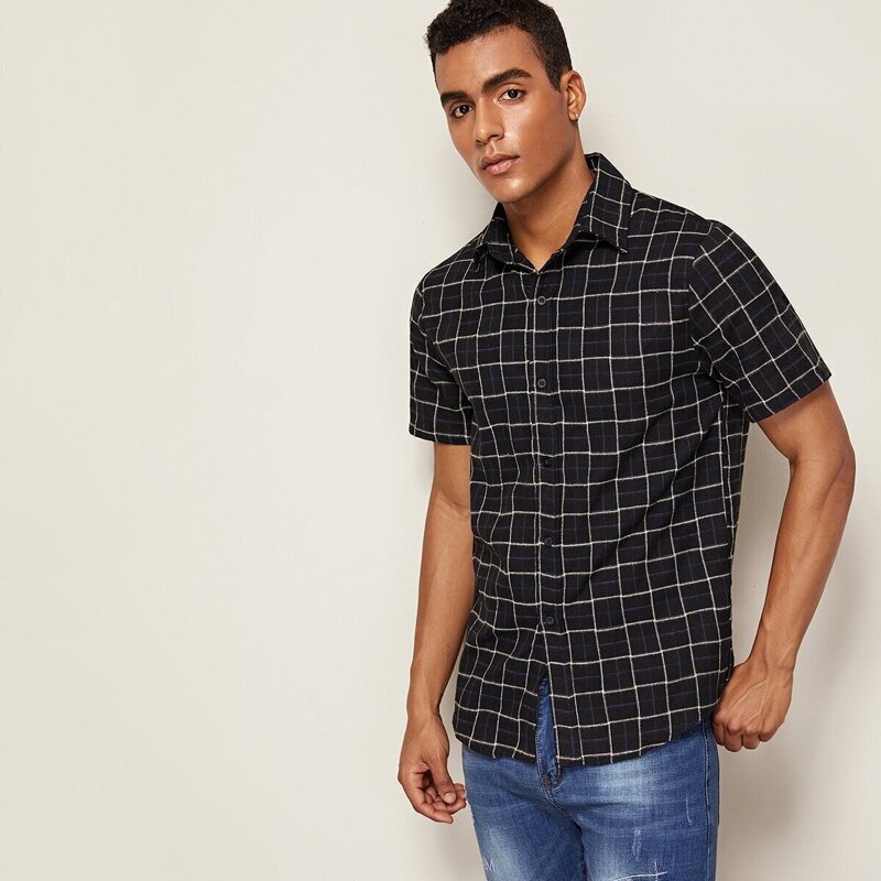 

Guys Plaid Print Shirt, Black