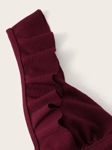 SHEIN Swim Summer Beach Ruffle Trim Lace Up One Piece Swimsuit - Burgundy - View 5