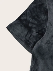 SHEIN EZwear Tie-Dye Wash Twist-Front Tee - Black - View 4