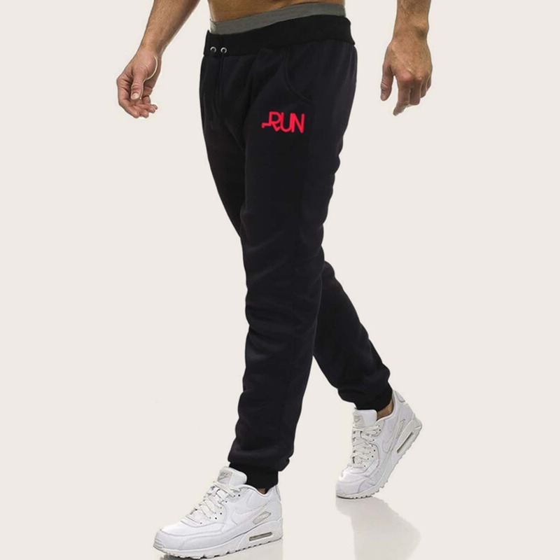 

Guys Letter Print Drawstring Waist Sweatpants, Black
