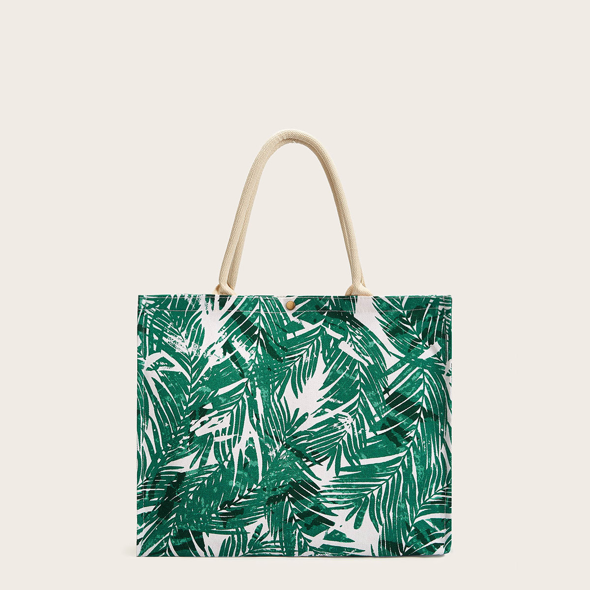 Image of Leaf Print Canvas Tote Bag