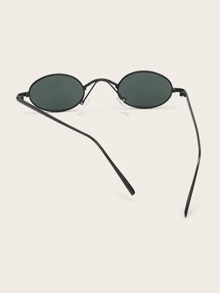 1入組男士復古小橢圓太陽眼鏡，適合日常佩戴 - 黑色 - 查看 5