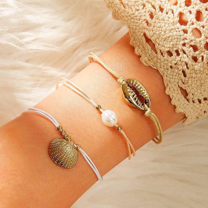

Shell & Pearl Decor Bracelet 3pcs, Multicolor