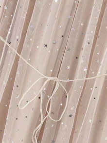 Flounce Sleeve Frill Trim Star Sequin Mesh Dress - Baby Pink - View 3